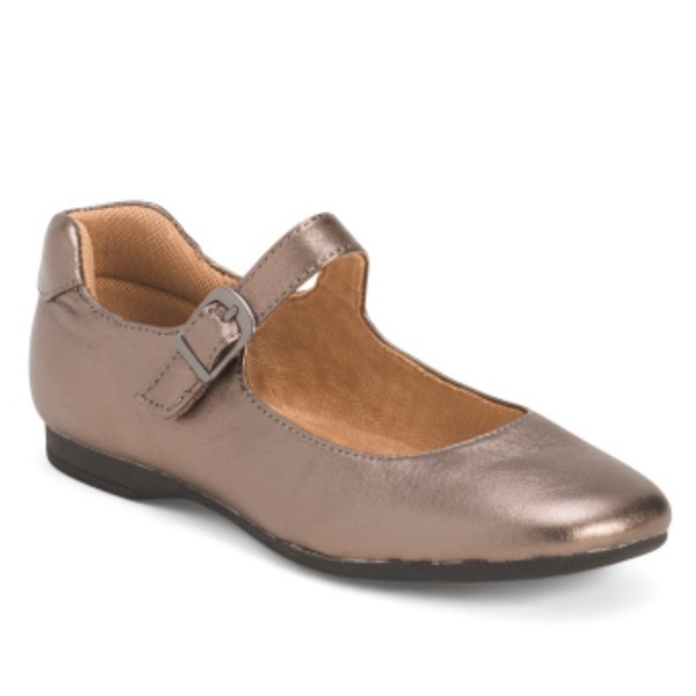Comfortiva Kaylee Pewter Metallic Leather Mary Jane Flats 8M Velcro